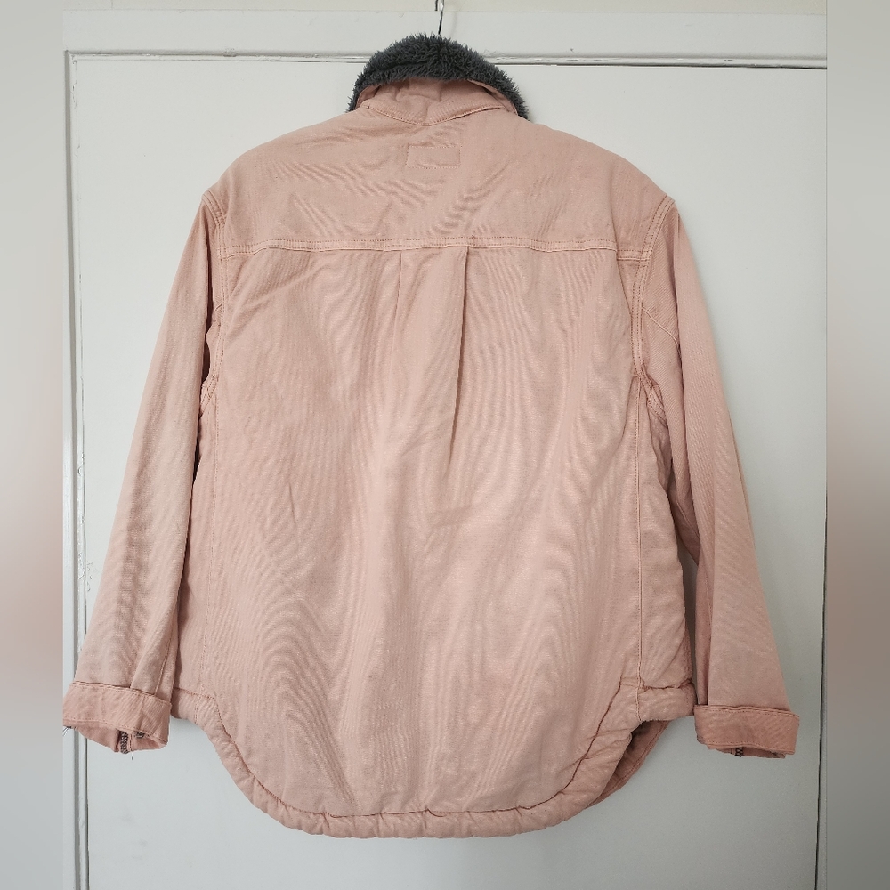 Anthropologie NWT Pilcro Pink Wash Gray Sherpa Utility Jacket Cozy S Shacket Fur - Picture 3 of 8